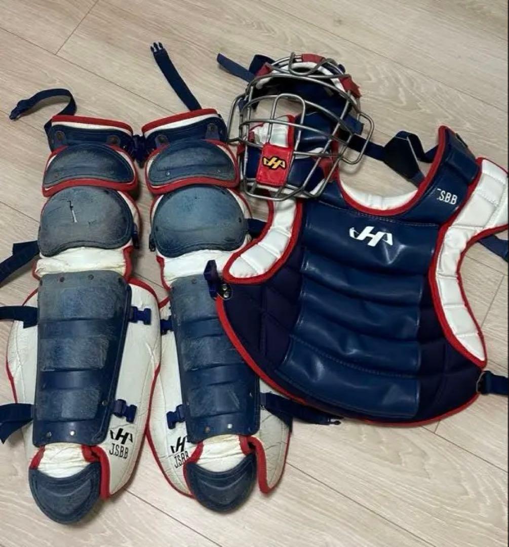 軟式一般用/キャッチャー防具　ネイビー/ホワイト/レッド