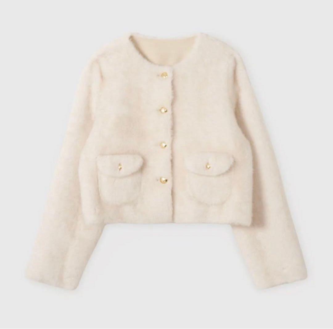 eimy istoire ゴールドボタンフェイクファージャケット ホワイト