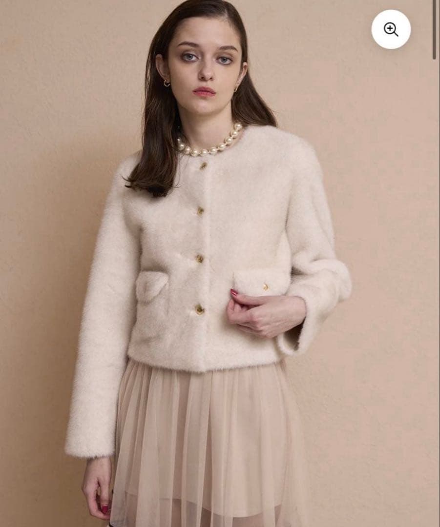 eimy istoire ゴールドボタンフェイクファージャケット ホワイト