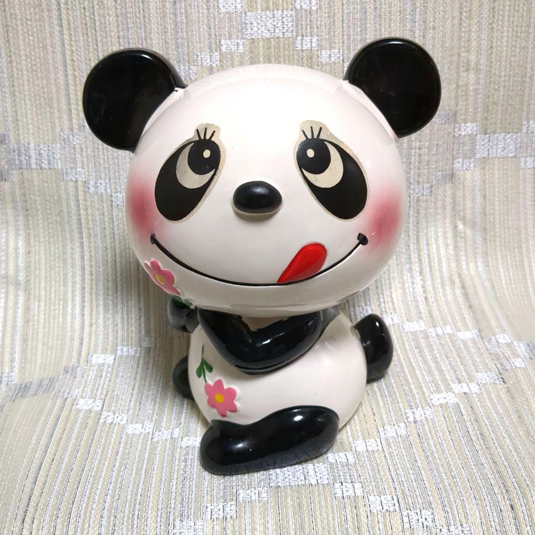 内藤ルネ　パンダ陶器貯金箱　昭和レトロ　お花パンダ