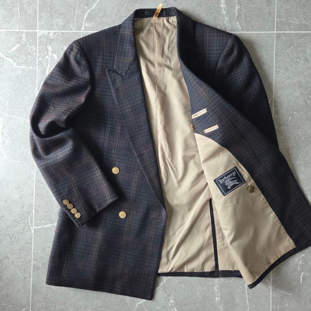 90s 日本製 Burberrys 金ボタン ホースロゴ ダブルブレスト 紺ブレ