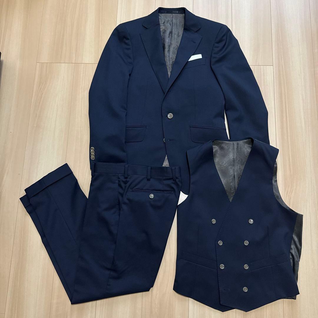【美品】オーダースーツ スリーピース ダークネイビー