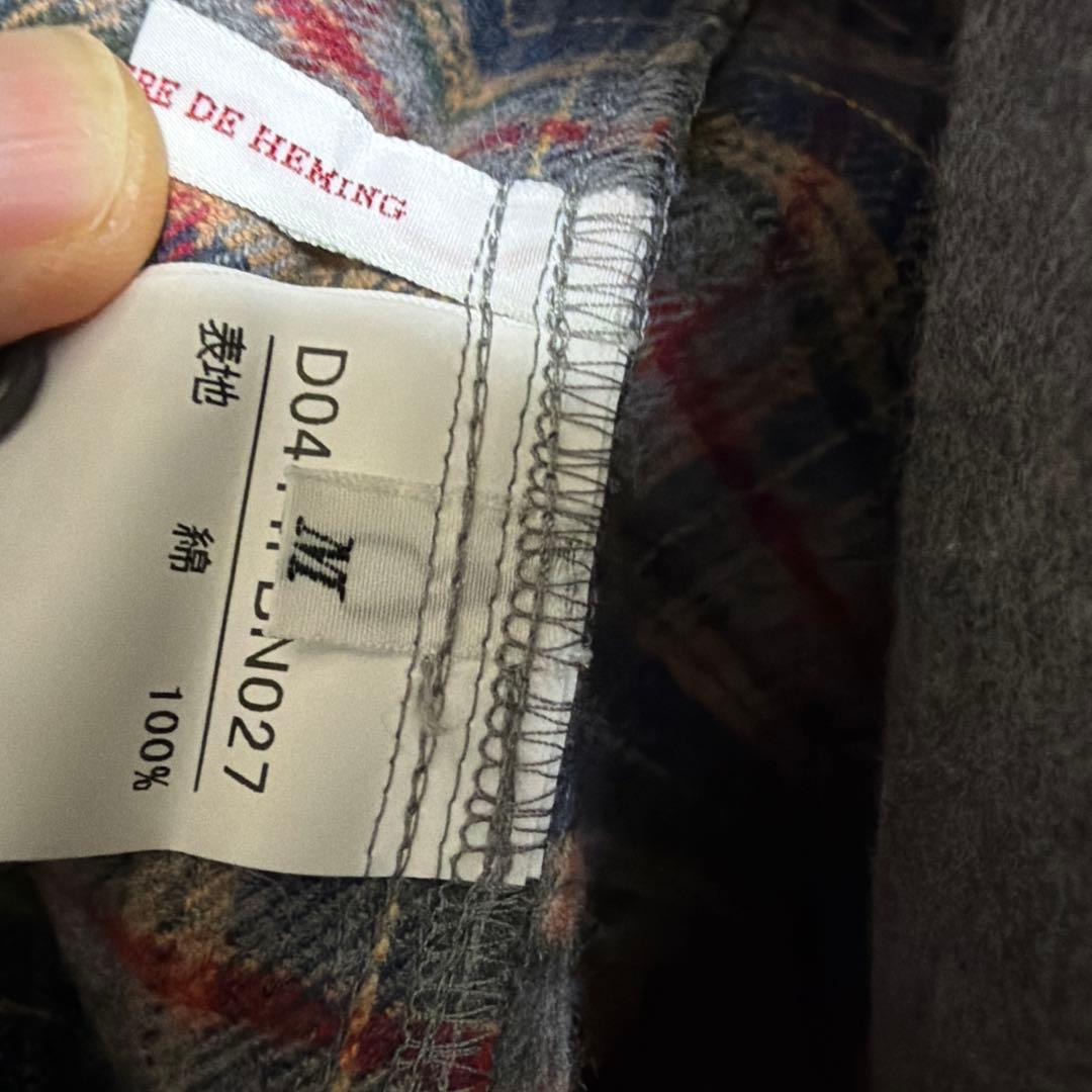 【ヒロ美品】Papas高級綿シャツジャケットMグレー裏チェック柄