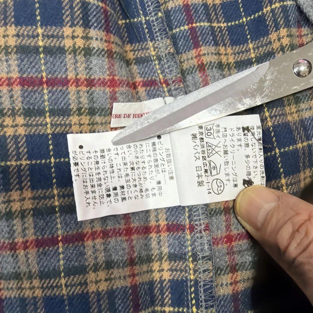 【ヒロ美品】Papas高級綿シャツジャケットMグレー裏チェック柄