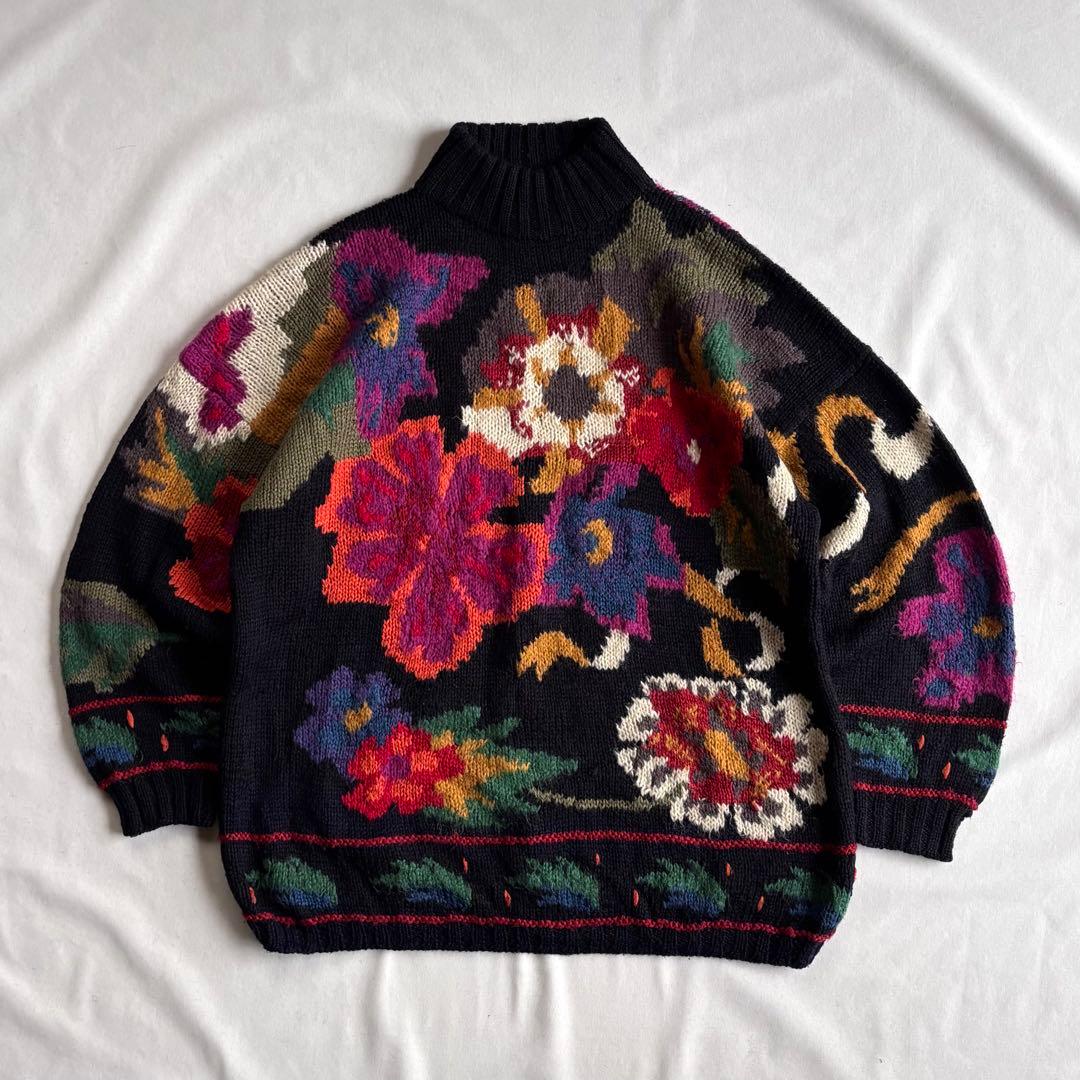 トップス 80s-90s VINTAGE flower pattern wool knit