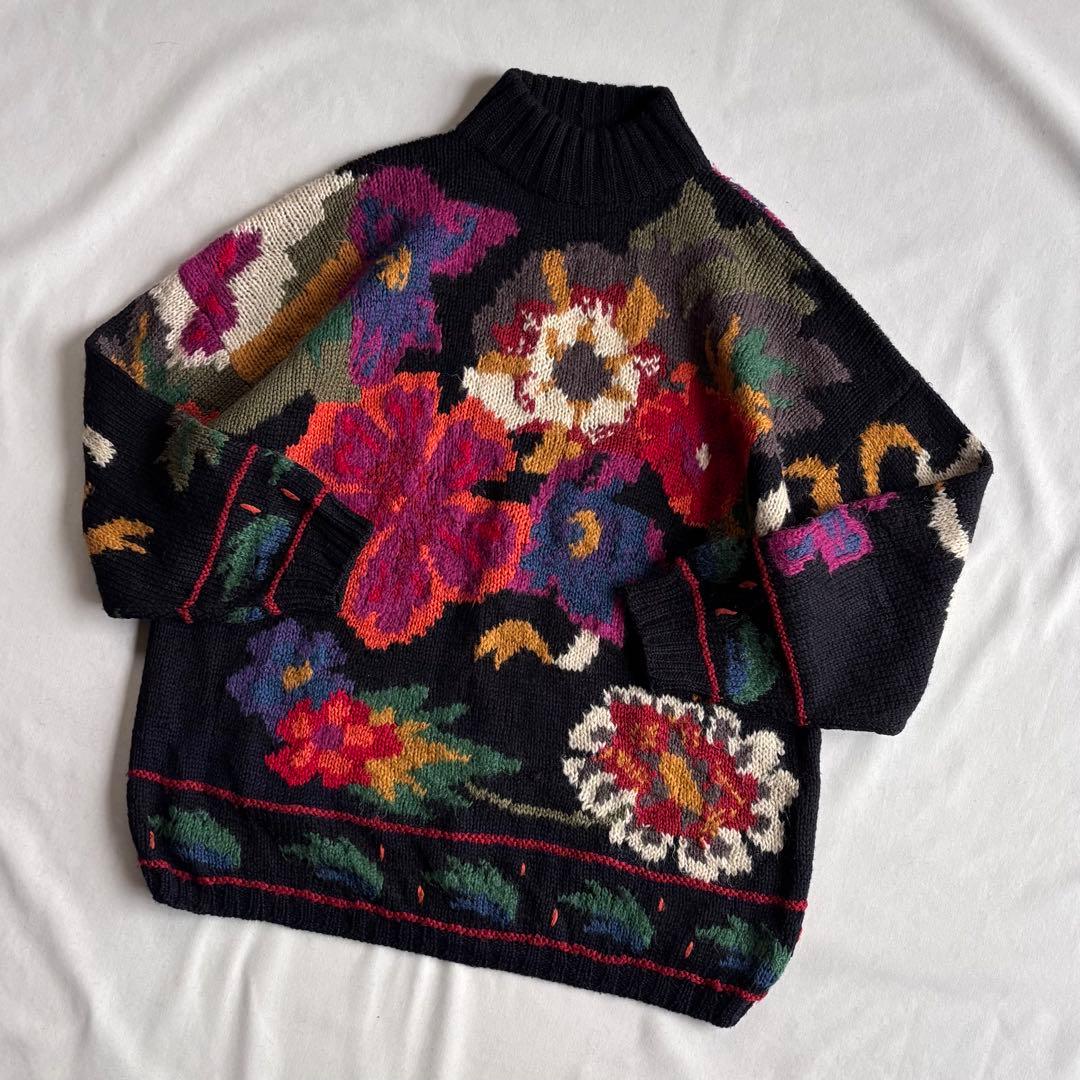 トップス 80s-90s VINTAGE flower pattern wool knit