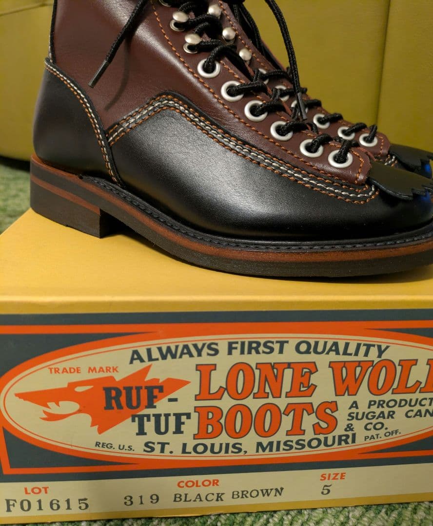 LONE WOLF BOOT カーペンター黒・茶色ツートン　5インチ　新品