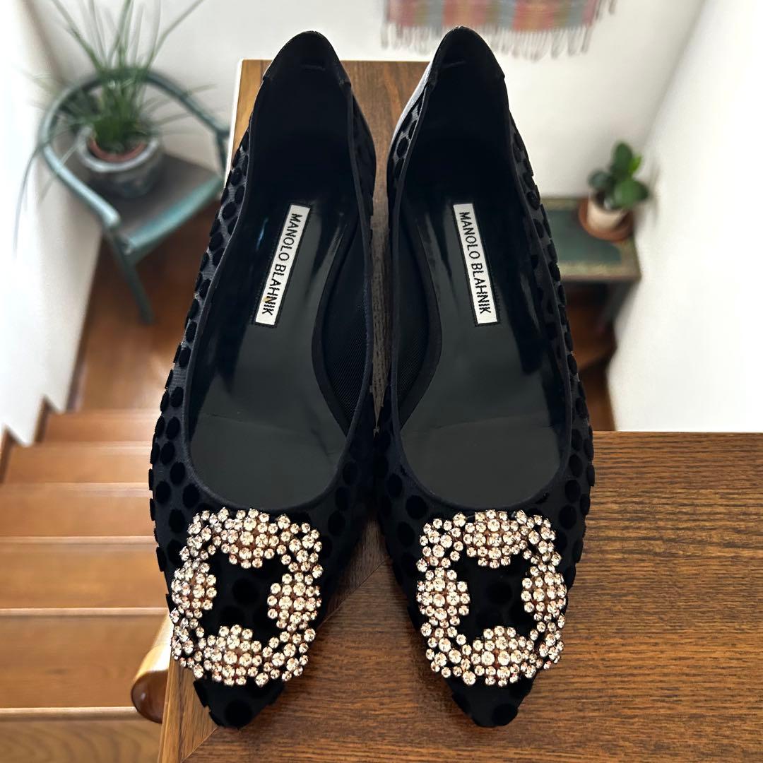 MANOLO BLAHNIK マノロブラニク ハンギシ シースルードット黒 37