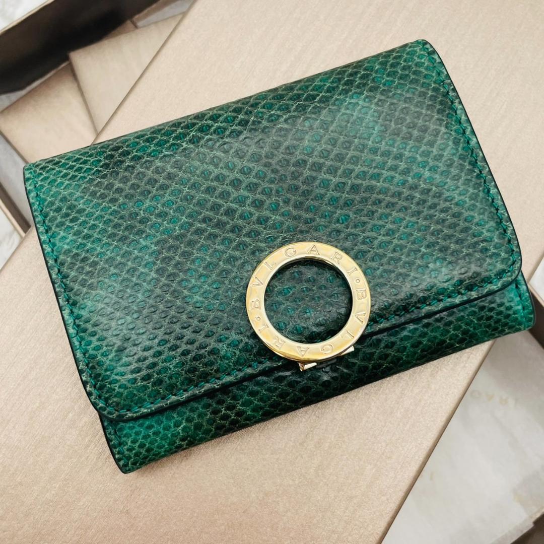 希少✨極美品/RFID搭載 BVLGARI カードケース　パイソン サークルロゴ