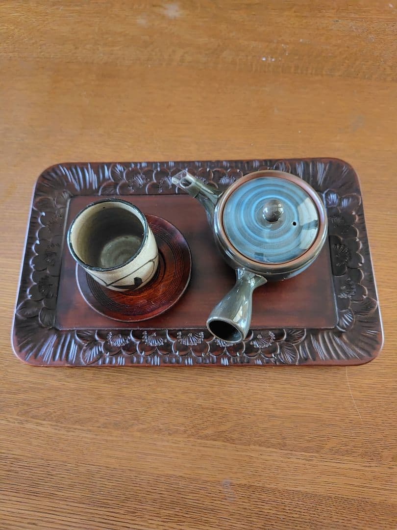 軽井沢彫　木製桜彫刻トレイ　縁彫