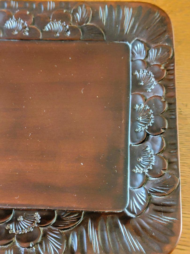 軽井沢彫　木製桜彫刻トレイ　縁彫