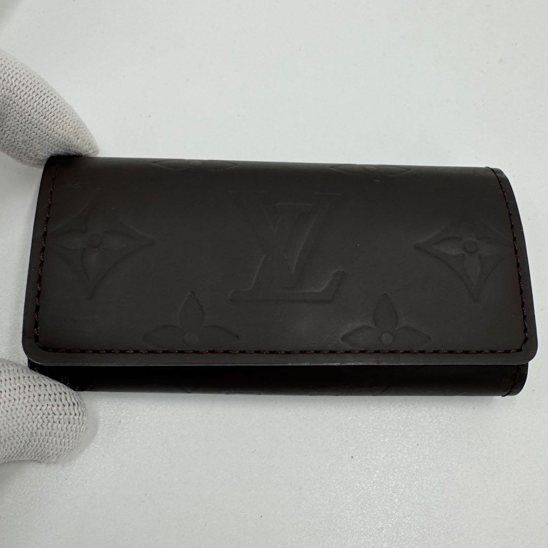 美品 ルイヴィトン 4連キーケース グラセ ミュルティクレ 濃黒茶