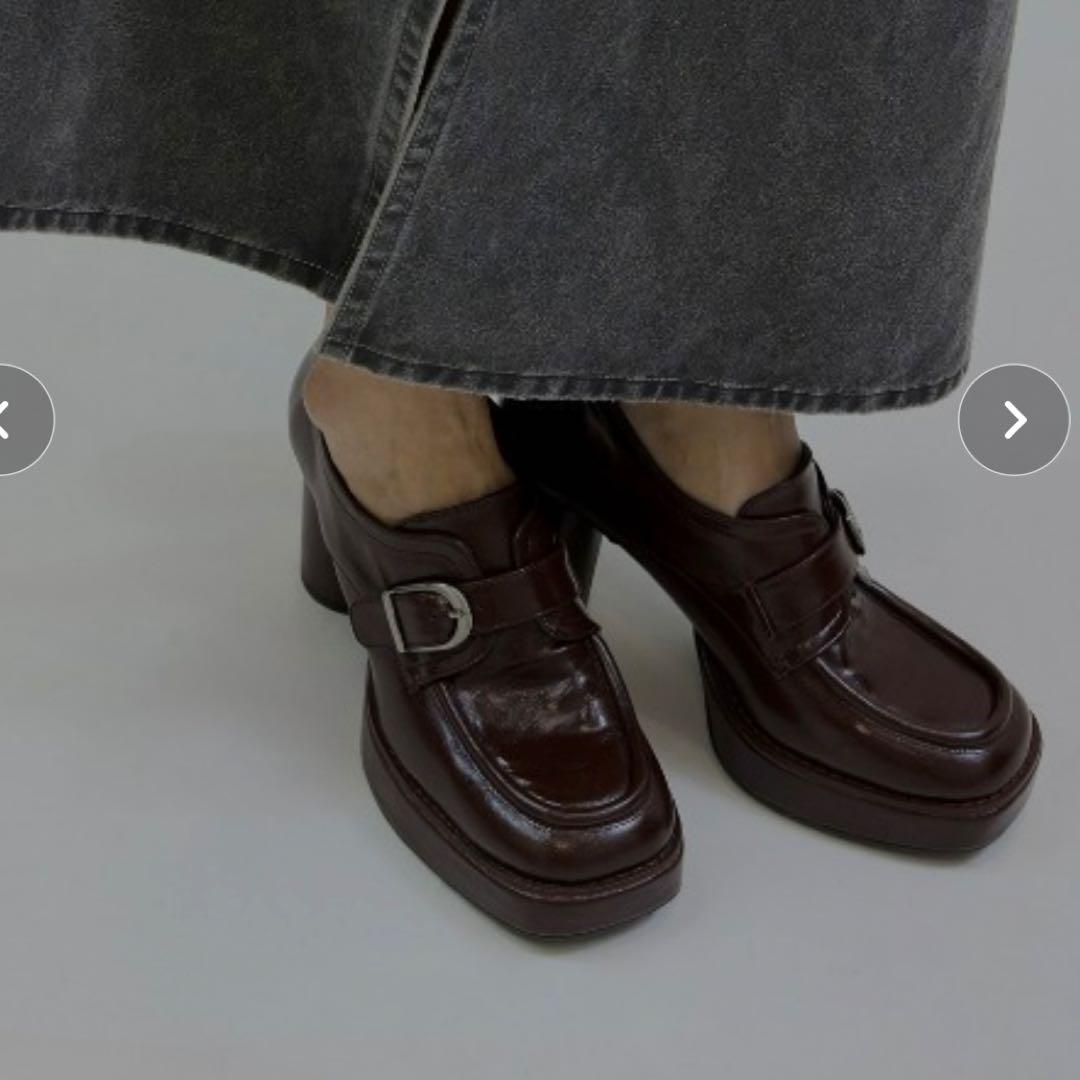 【Ameri新品】square lady loafer(ブラウン23.5-24)