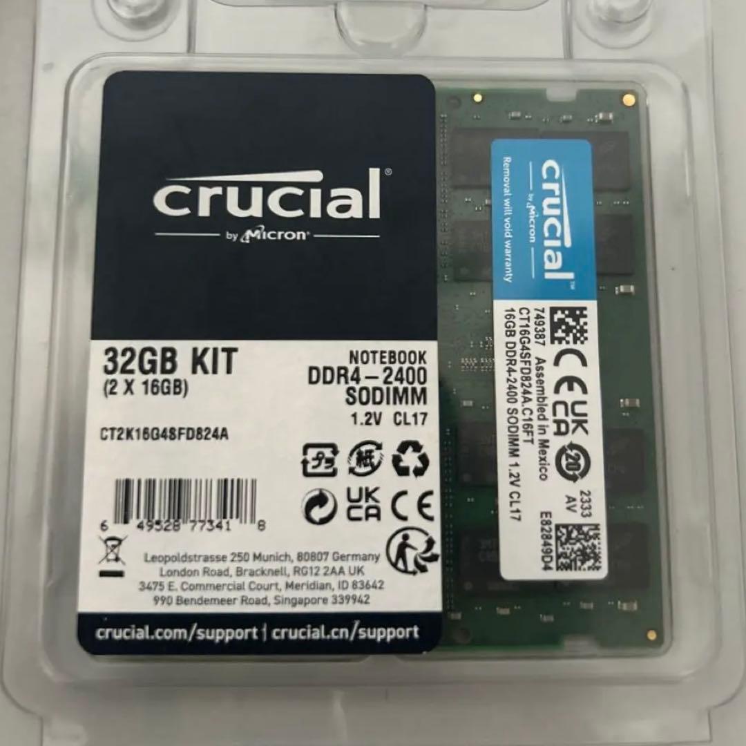 Crucial 16GB DDR4-2400 SODIMM メモリキットx2枚