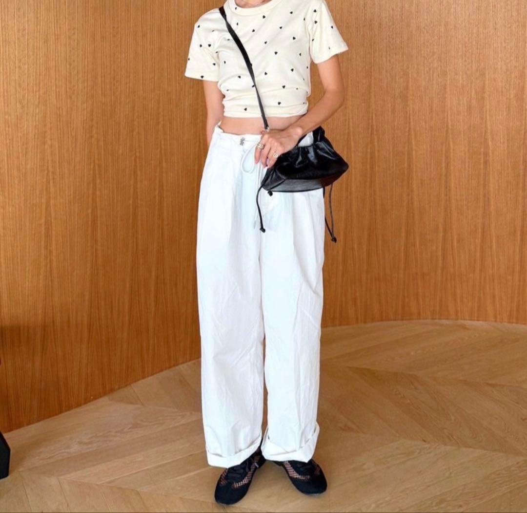 シールームリン 2tuckナイロンボリュームパンツ ホワイト M