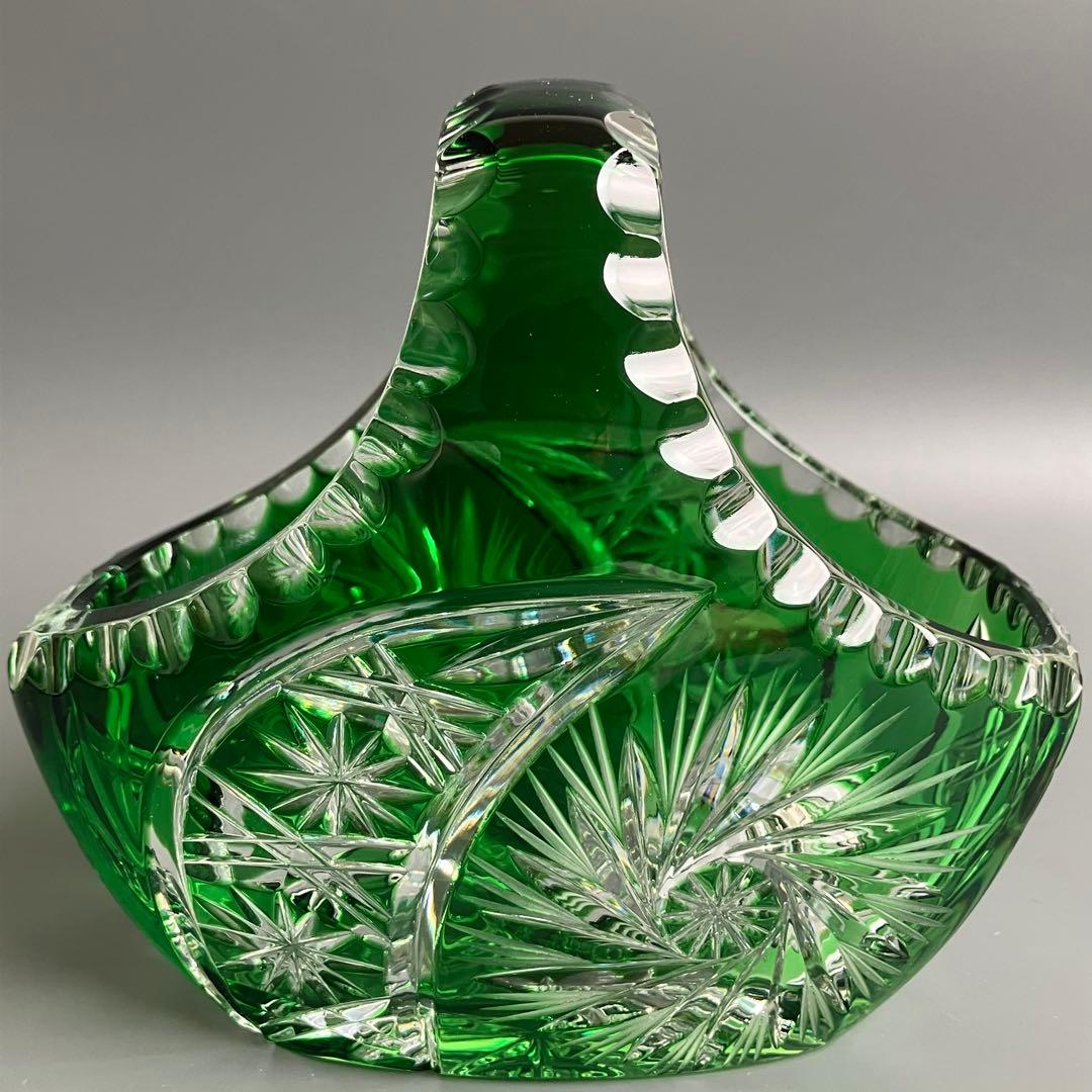 希少 切子 クリスタル カット ガラス バスケット 鉢 オブジェ 置物 小物入れ