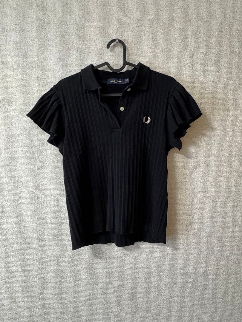 FRED PERRY ブラック フリル袖 ポロシャツ UK 10