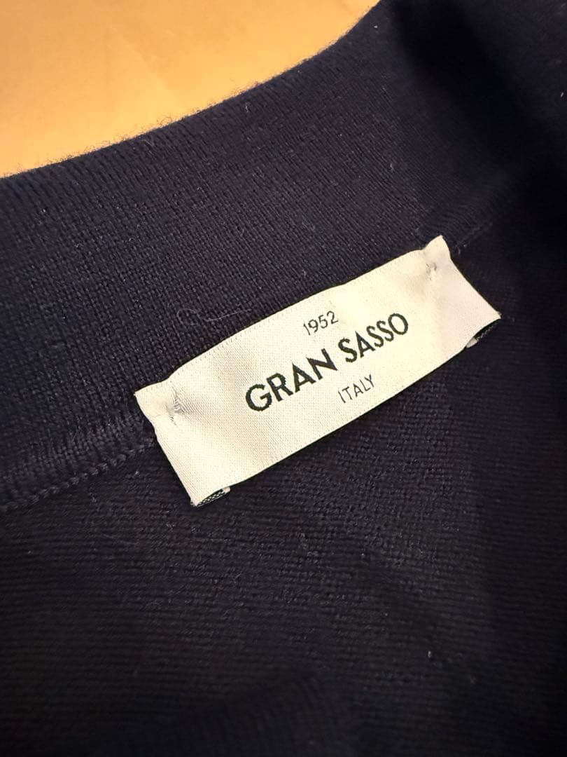 ＜Gran Sasso＞ 12ゲージ メリノウール スキッパーニット 紺ネイビー