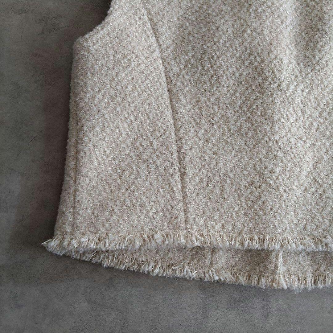 【25AW】パシオーネ カフネ ツイードベスト フリンジ アイボリー