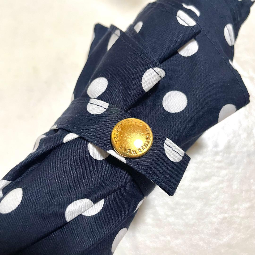 極美品♪トラディショナルウェザーウェア　パラソル バンブー 傘 ドット ネイビー