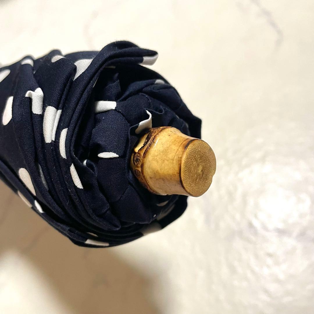 極美品♪トラディショナルウェザーウェア　パラソル バンブー 傘 ドット ネイビー