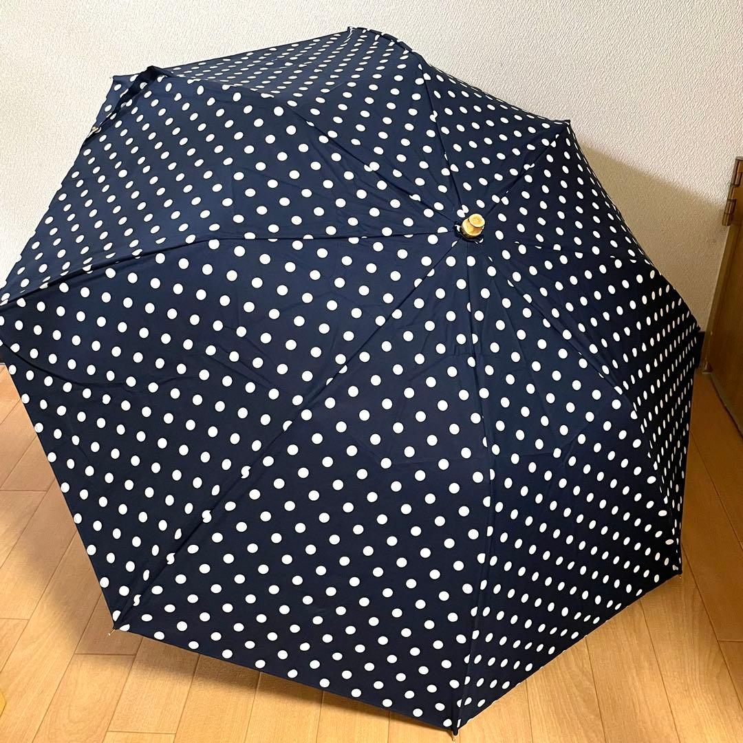 極美品♪トラディショナルウェザーウェア　パラソル バンブー 傘 ドット ネイビー