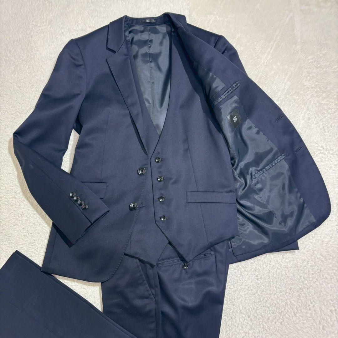 スーツセレクト　シルク混　ジャケット　ベスト　パンツ　スリーピース　光沢