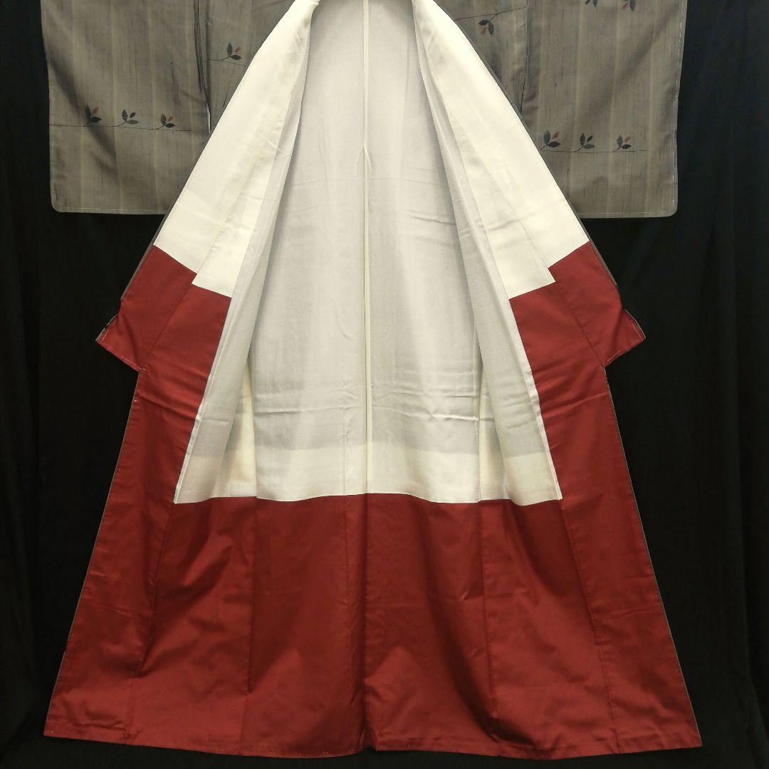 紬(袷)　(織出し枝葉紋様　縦節紬　未使用)