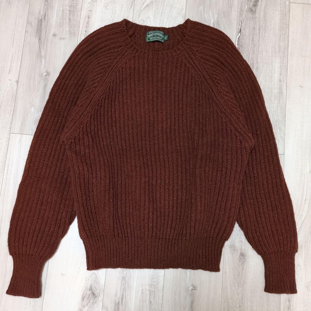 希少 80s ポロカントリー ラルフローレン リブニット セーター 茶 Lサイズ