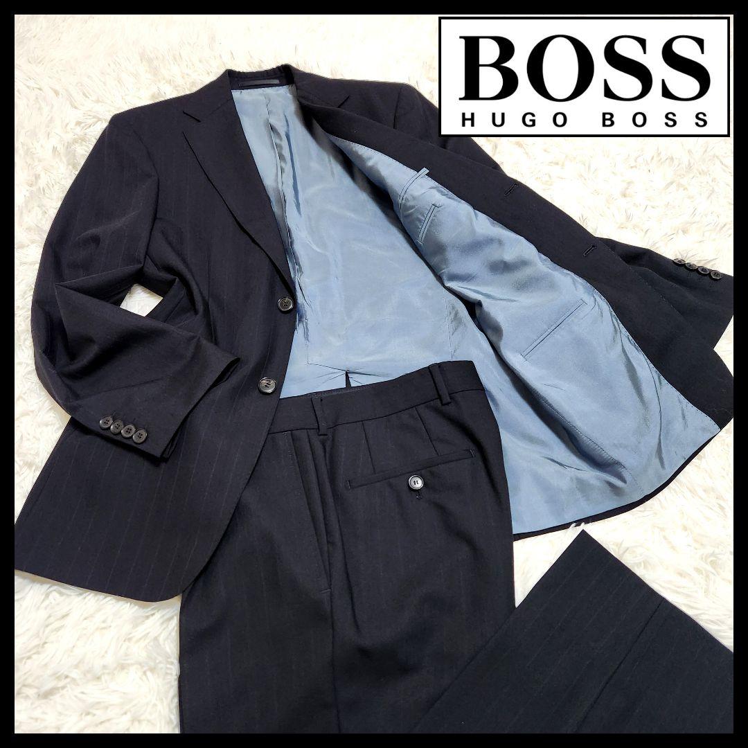 【美品】HUGO BOSS シャドウストライプ セットアップ スーツ 46