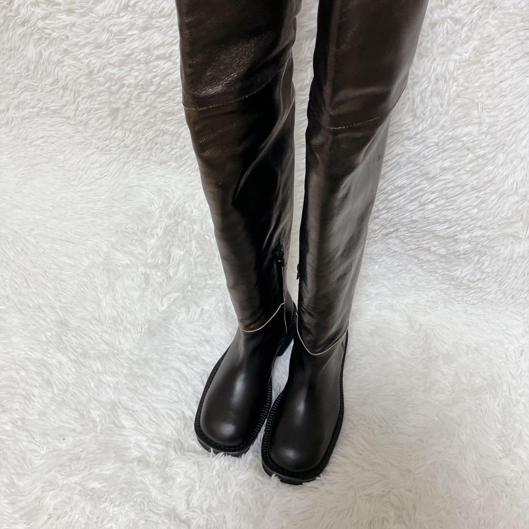 【定価18万】希少 美品 マルジェラ MM6 サイハイ ロングブーツ レザー 黒