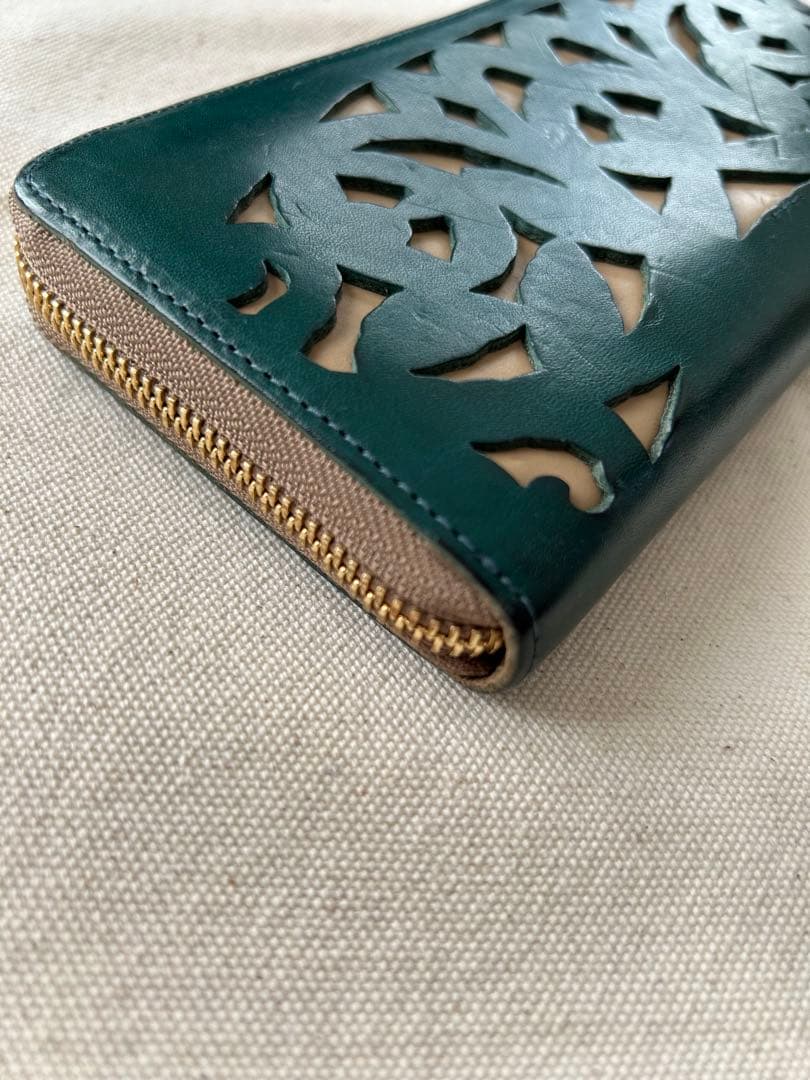 genten ゲンテン ガーデンカットワーク　長財布　ブルーグリー