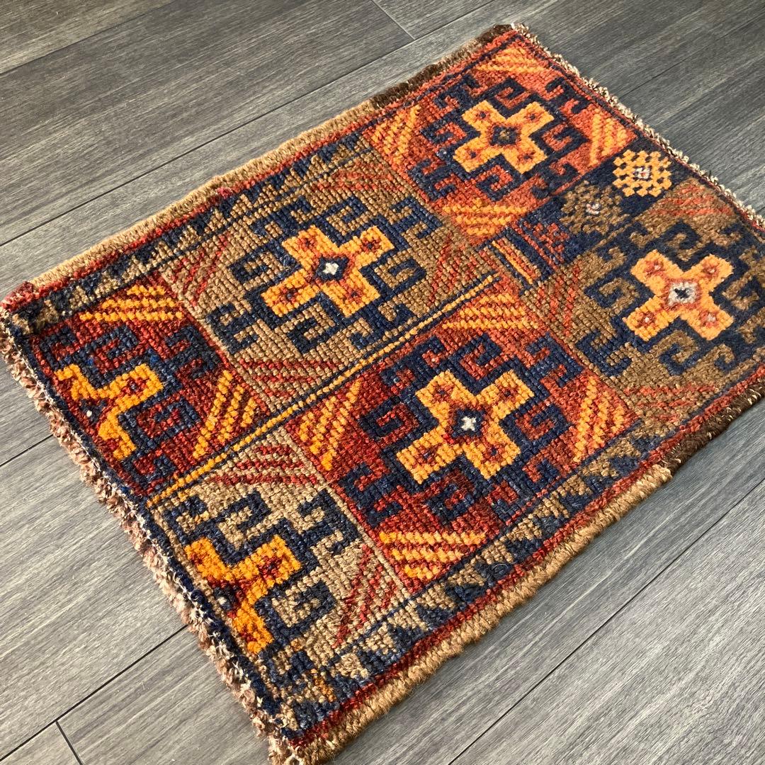 トライバル ラグ トルクメン 手織り 絨毯 ビンテージラグ 44cmx60cm