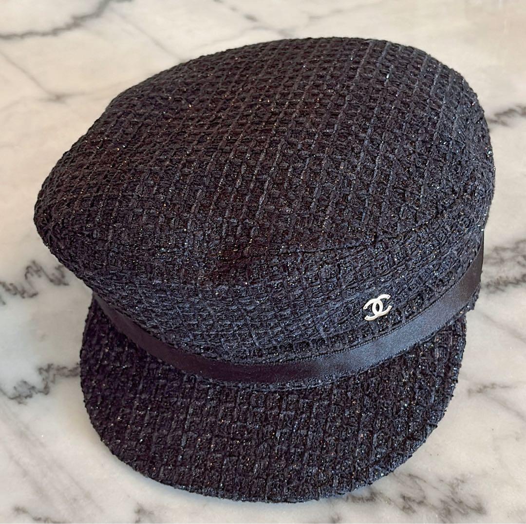 CHANEL ブラック ツイード バケットハット