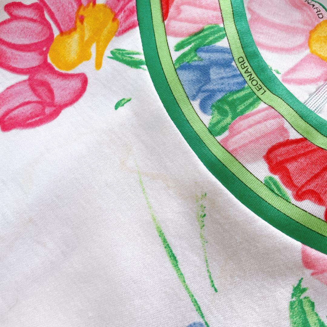 高級✨レオナール 花柄ワンピース トリム ベルト ゴールド金具 ロゴ刻印 L