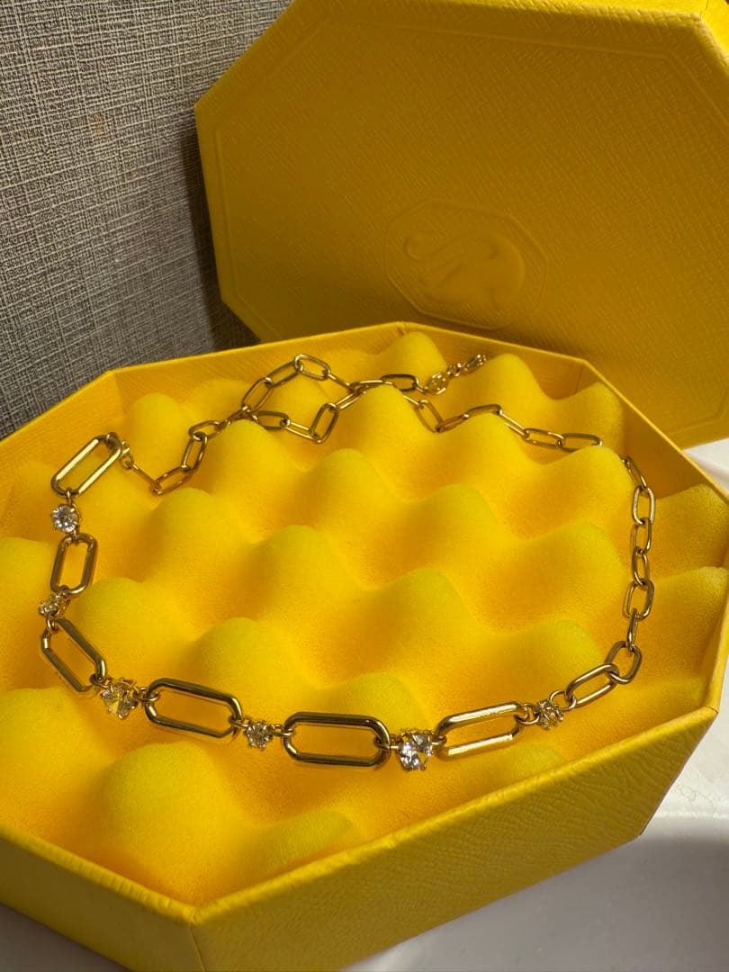 ゴールドリンクチェーンクリスタルネックレス