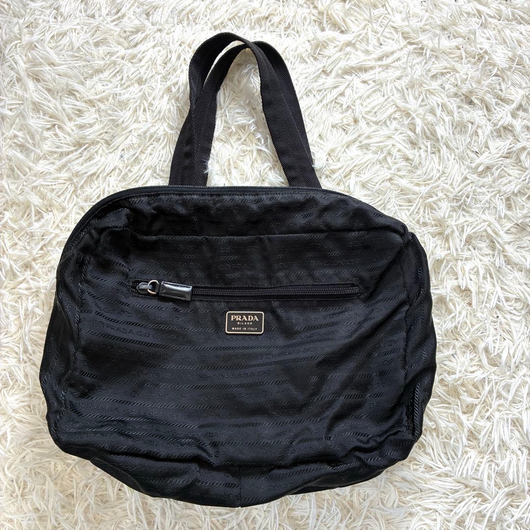 PRADA プラダ ミニ ボストンバッグ ナイロン 三角ロゴプレート ブラック