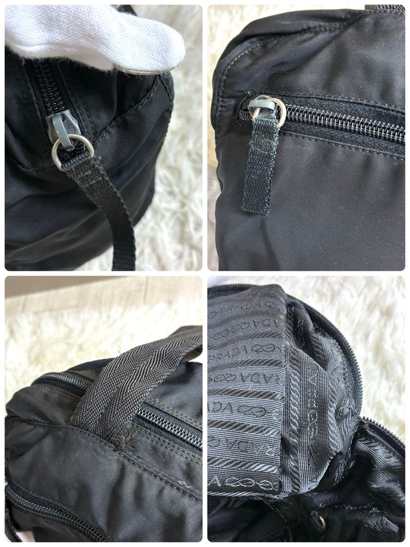 PRADA プラダ ミニ ボストンバッグ ナイロン 三角ロゴプレート ブラック