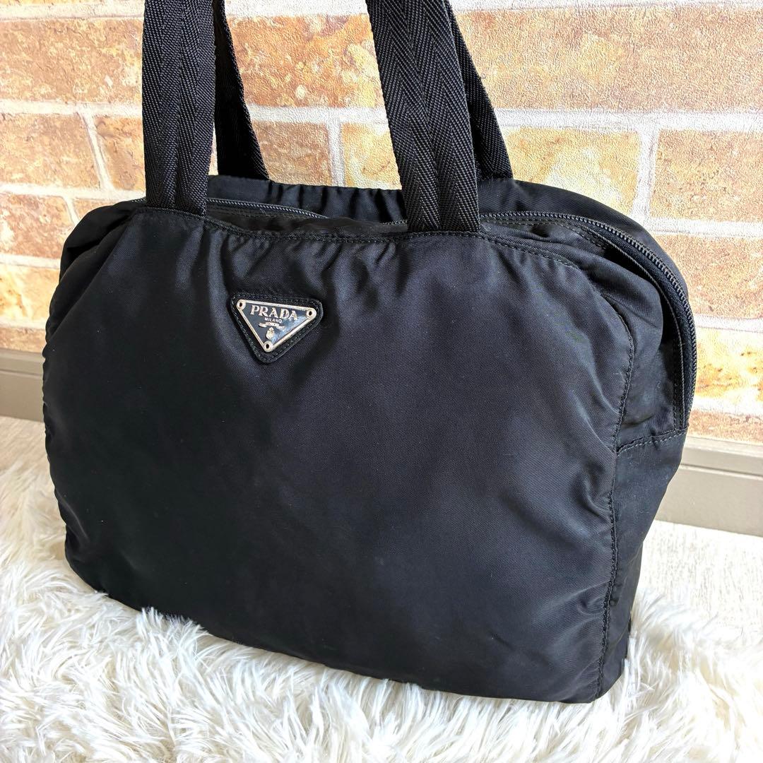PRADA プラダ ミニ ボストンバッグ ナイロン 三角ロゴプレート ブラック