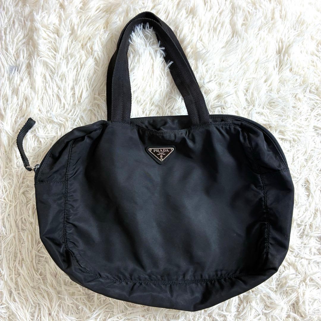 PRADA プラダ ミニ ボストンバッグ ナイロン 三角ロゴプレート ブラック