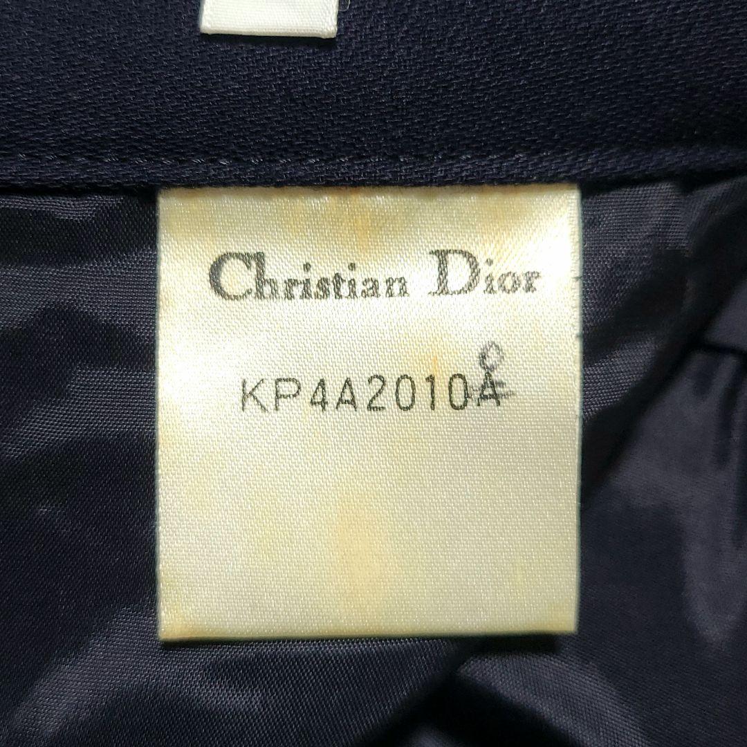 美品♡Dior　スカートスーツセットアップ ノーカラー ウール 大きいサイズ 紺