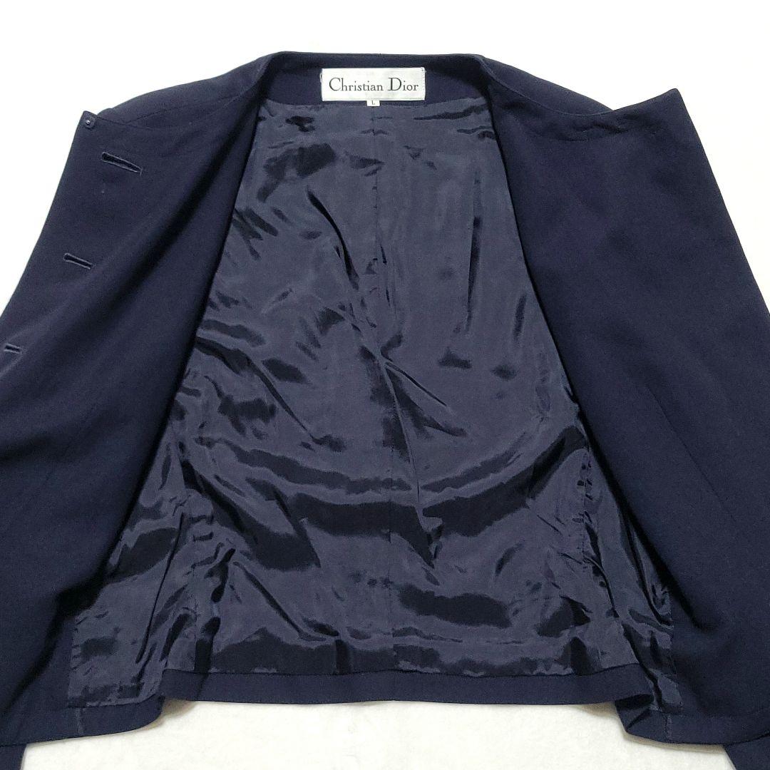 美品♡Dior　スカートスーツセットアップ ノーカラー ウール 大きいサイズ 紺