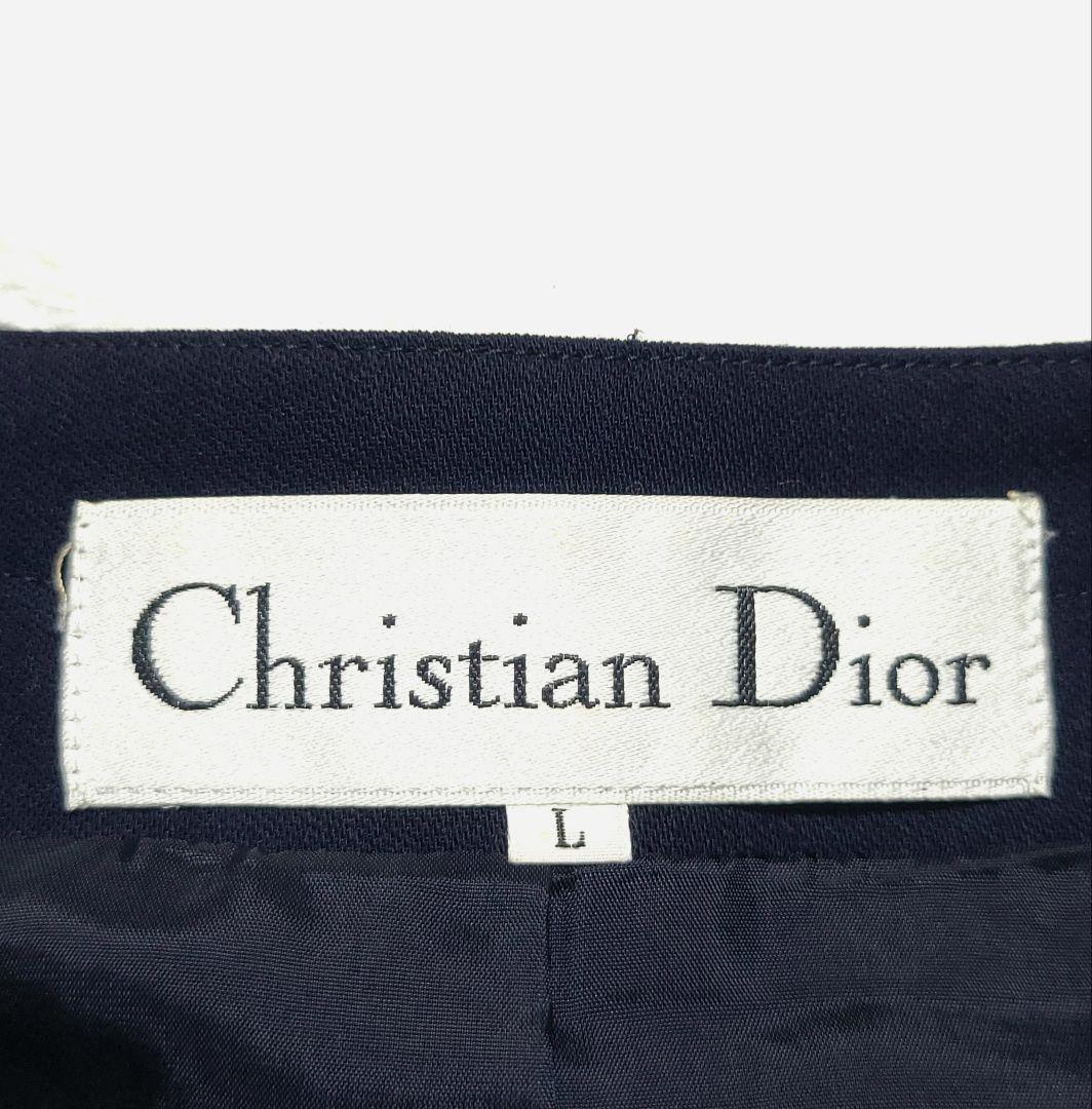 美品♡Dior　スカートスーツセットアップ ノーカラー ウール 大きいサイズ 紺