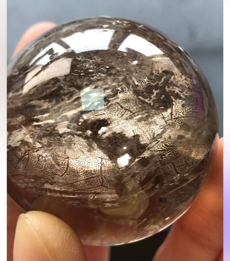 ハマノ☆スモーキークォーツ☆スフィア☆符文字入り☆希少☆台座つき☆