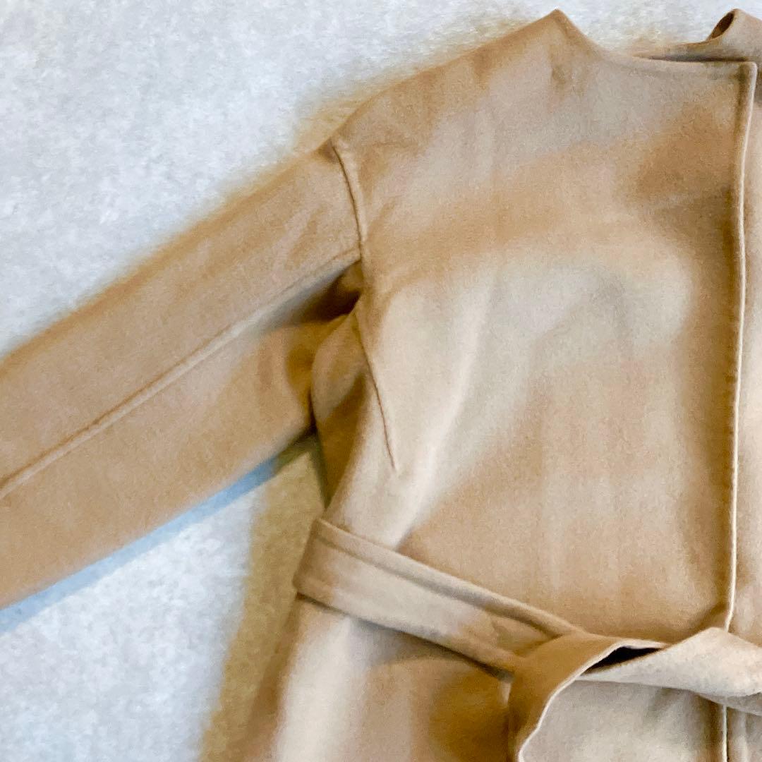 美品 エストネーション ストール付ウールダブルフェイスロングコート キャメル