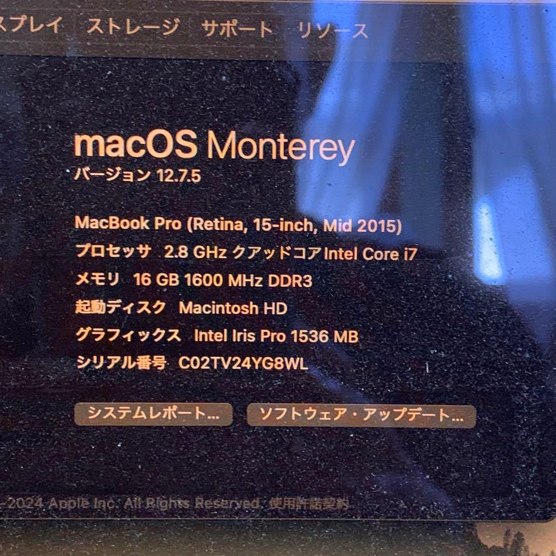 ジャンク アップル MacBook Pro 15インチ16GB Mid 2015