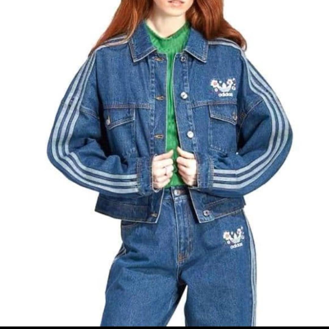 adidas 花柄　刺繍 デニムジャケット