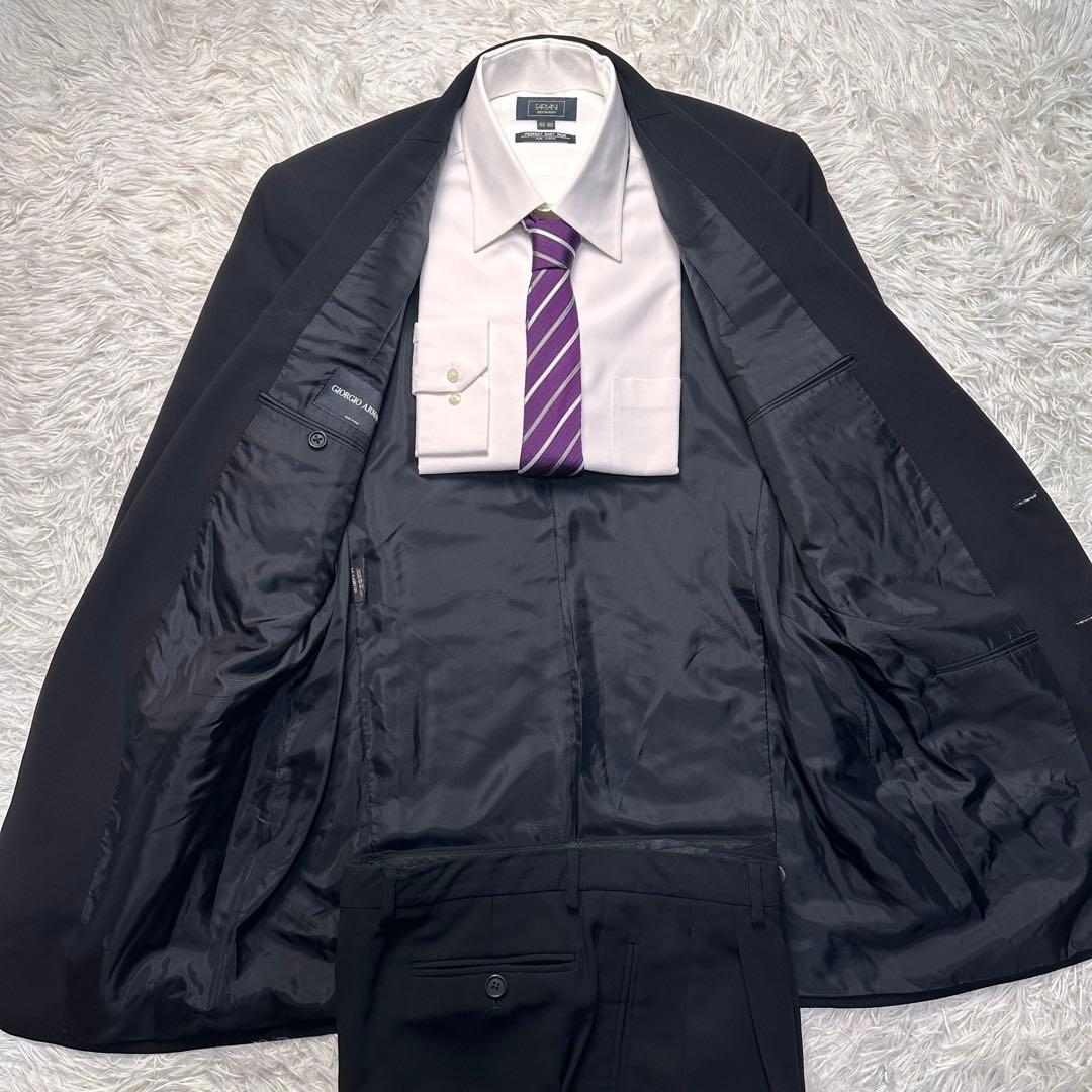 未使用級 ジョージオアルマーニ セットアップ 黒 総裏 大きいサイズ 50