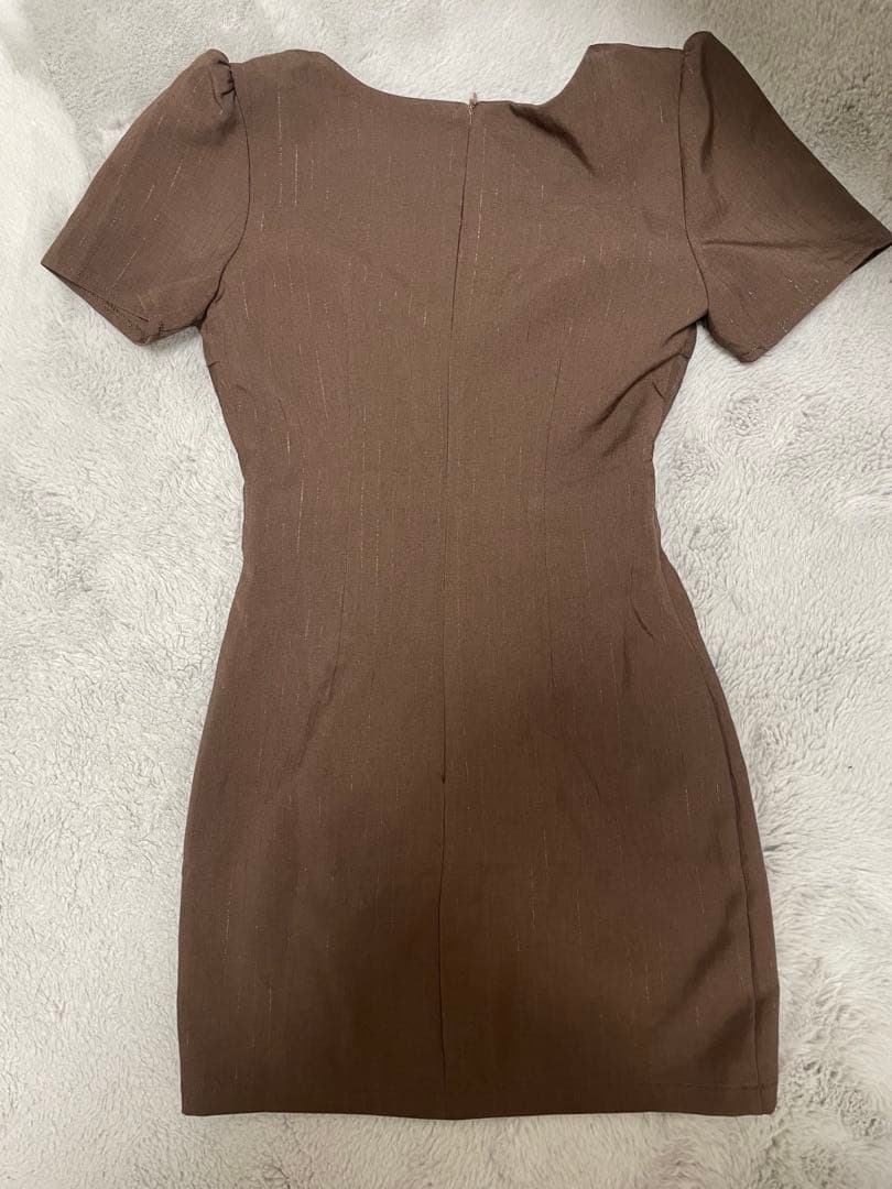 フロントジップミニドレス ブラウン