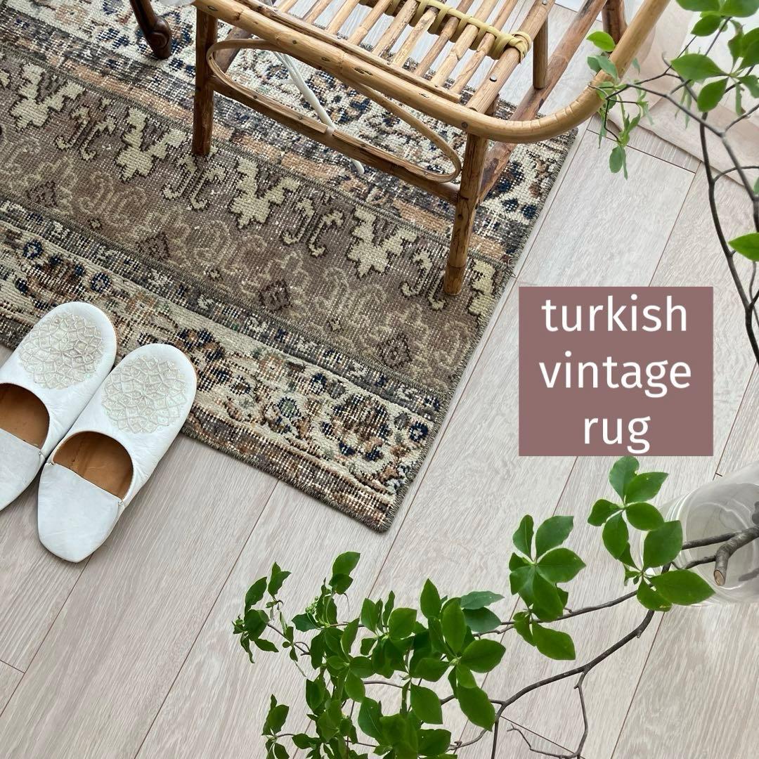 パッチワーク✳︎56×75✳︎キャラメル　マロンブラウン　トルコヴィンテージラグ